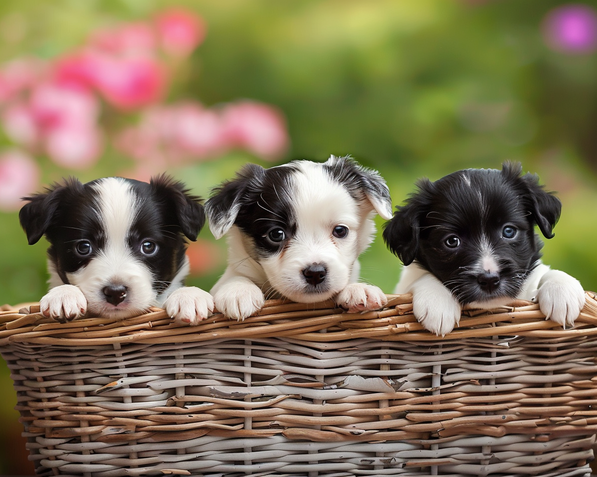 Three Peeking Puppies Basket Diamond Art Kit