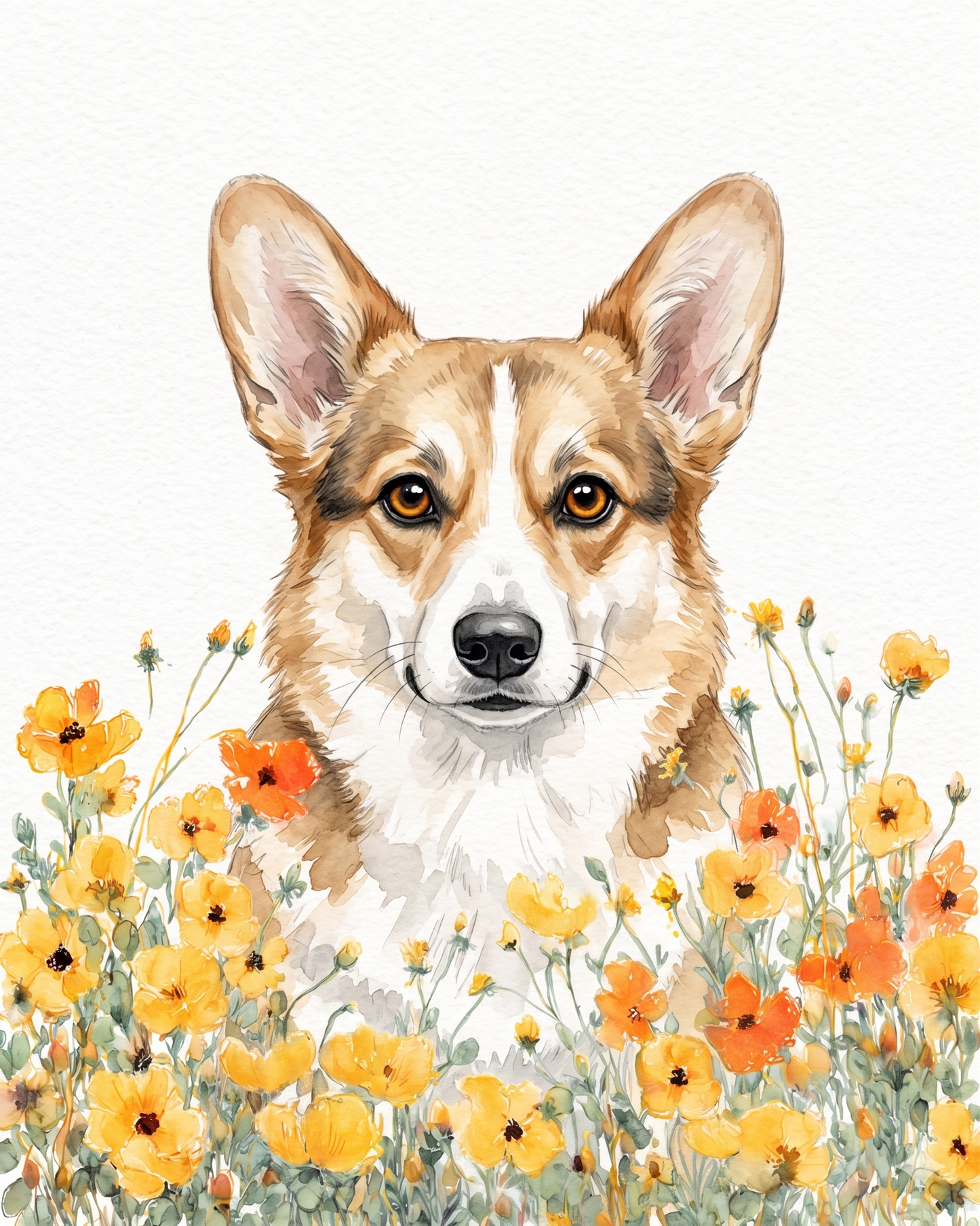 Yellow Poppies Corgi Diamond Art Kit
