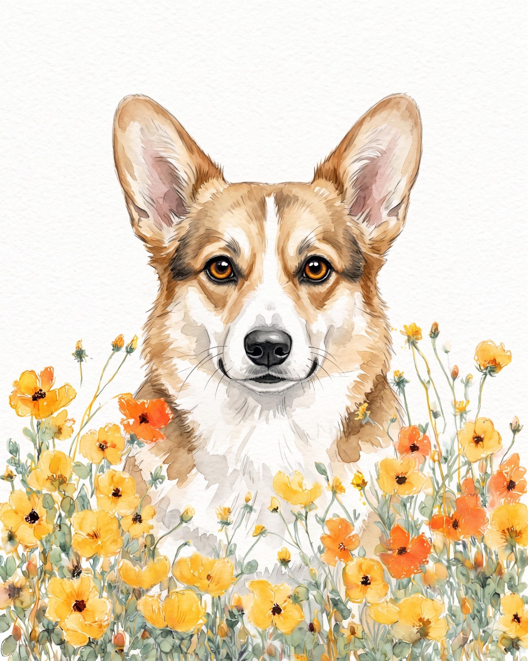Yellow Poppies Corgi Diamond Art Kit