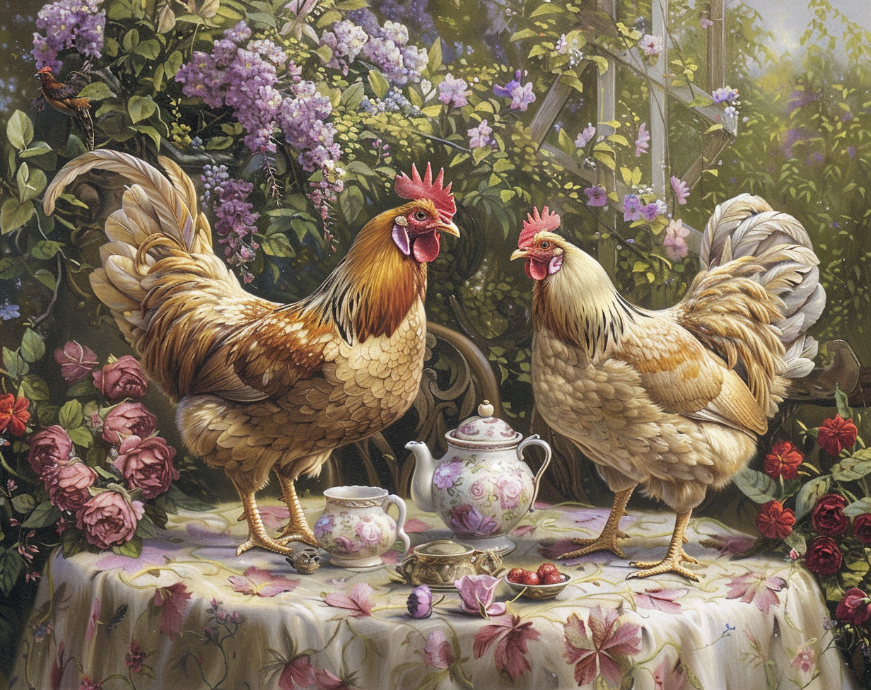 Tea For Two Roosters Diamond Art Kit