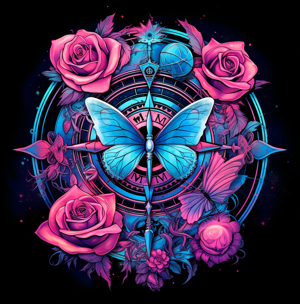 Pink Roses Blue Wing Compass Diamond Art Kit