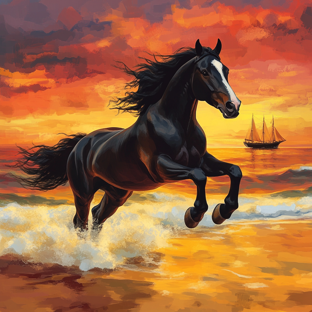 Sunset Beach Black Stallion Diamond Art Kit