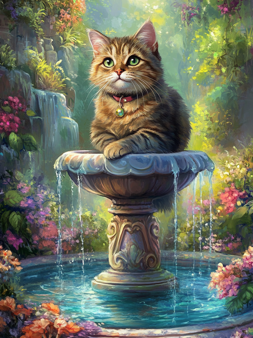 Fountain Cat Diamond Art Kit
