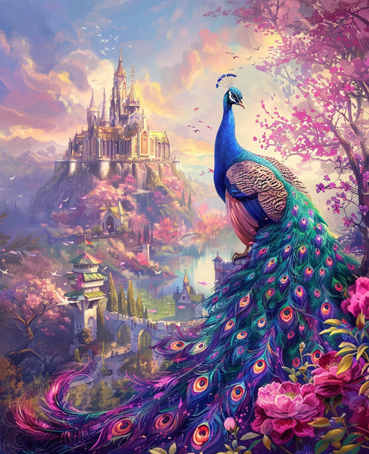 Hillside Castle Peacock Diamond Art Kit