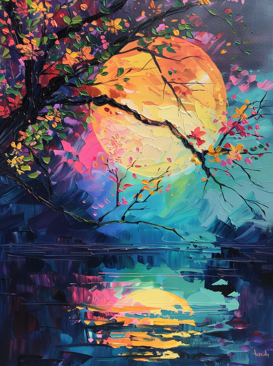 Abstract Orange Moon Behind The Tree Diamond Art Kit