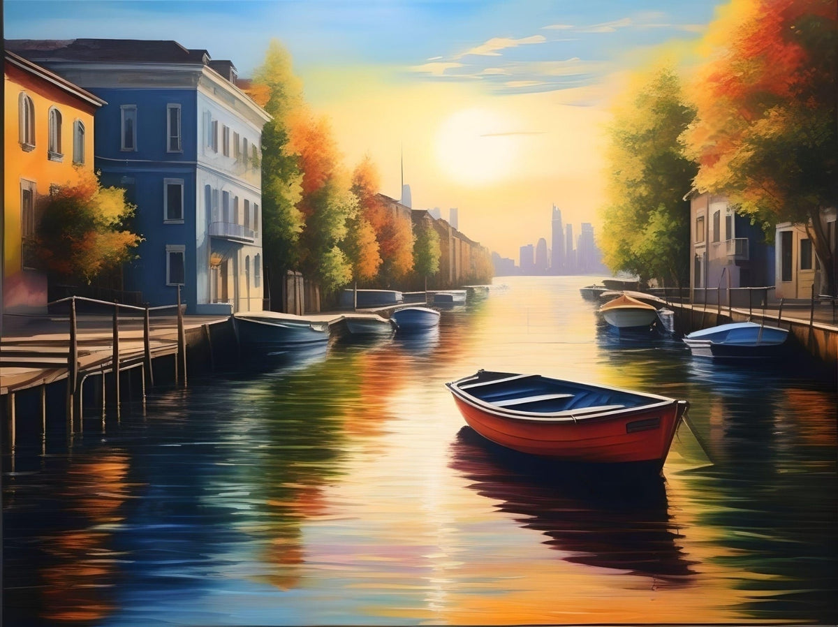 Boat In The River Fall Diamond Art Kit