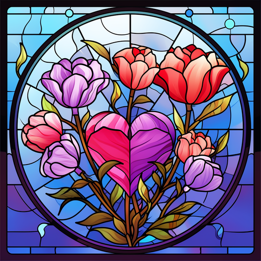 Tulips And Heart Abstract Diamond Art Kit