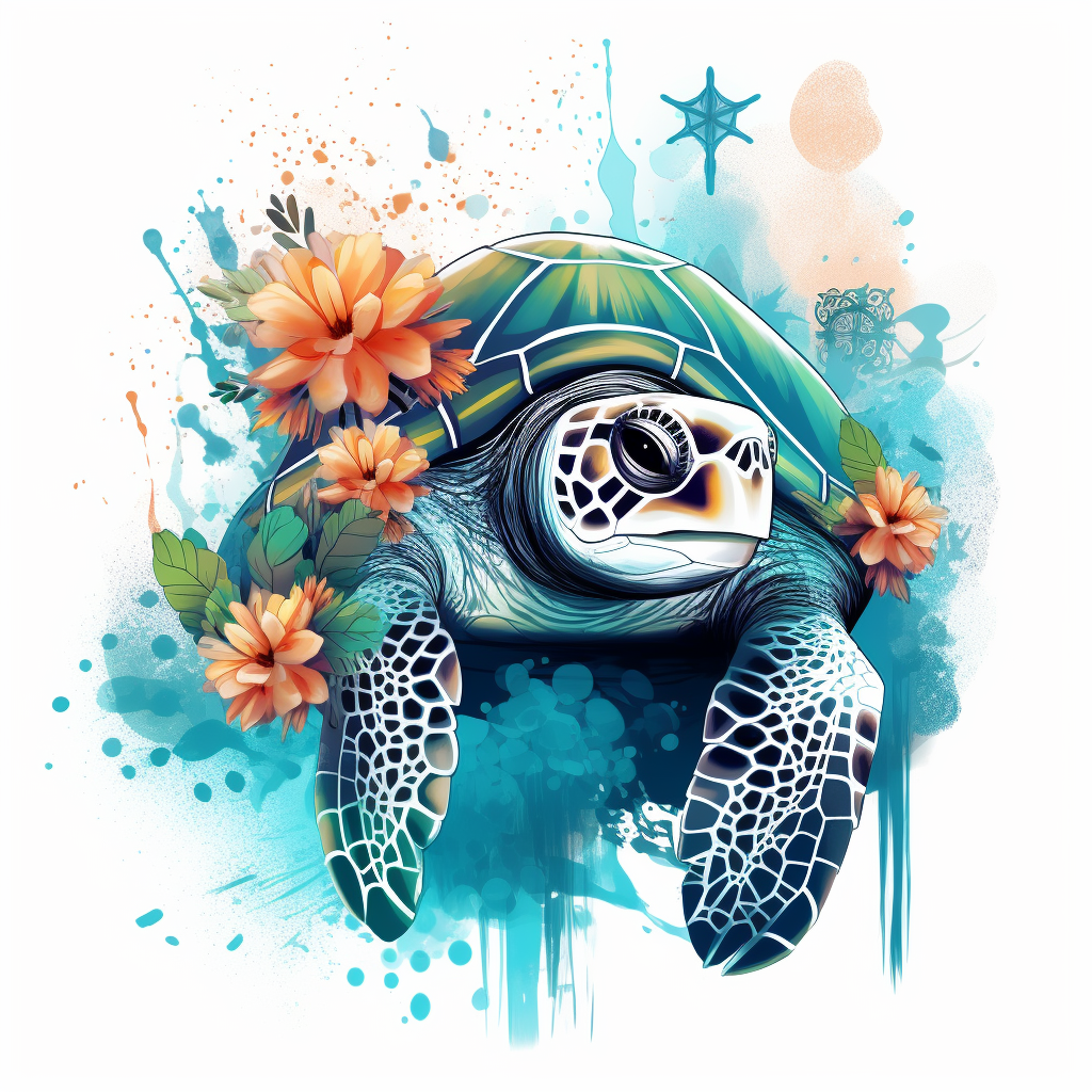 Orange Flower And Sea Turtle Diamond Art Kit