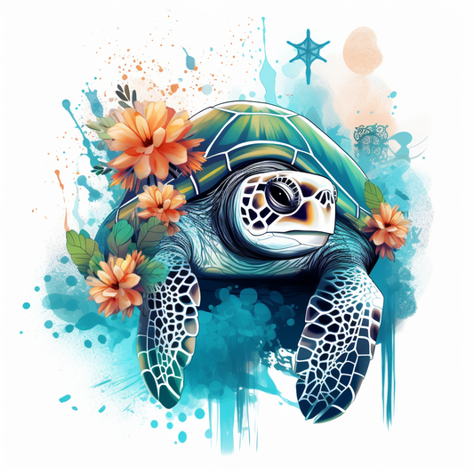 Orange Flower And Sea Turtle Diamond Art Kit