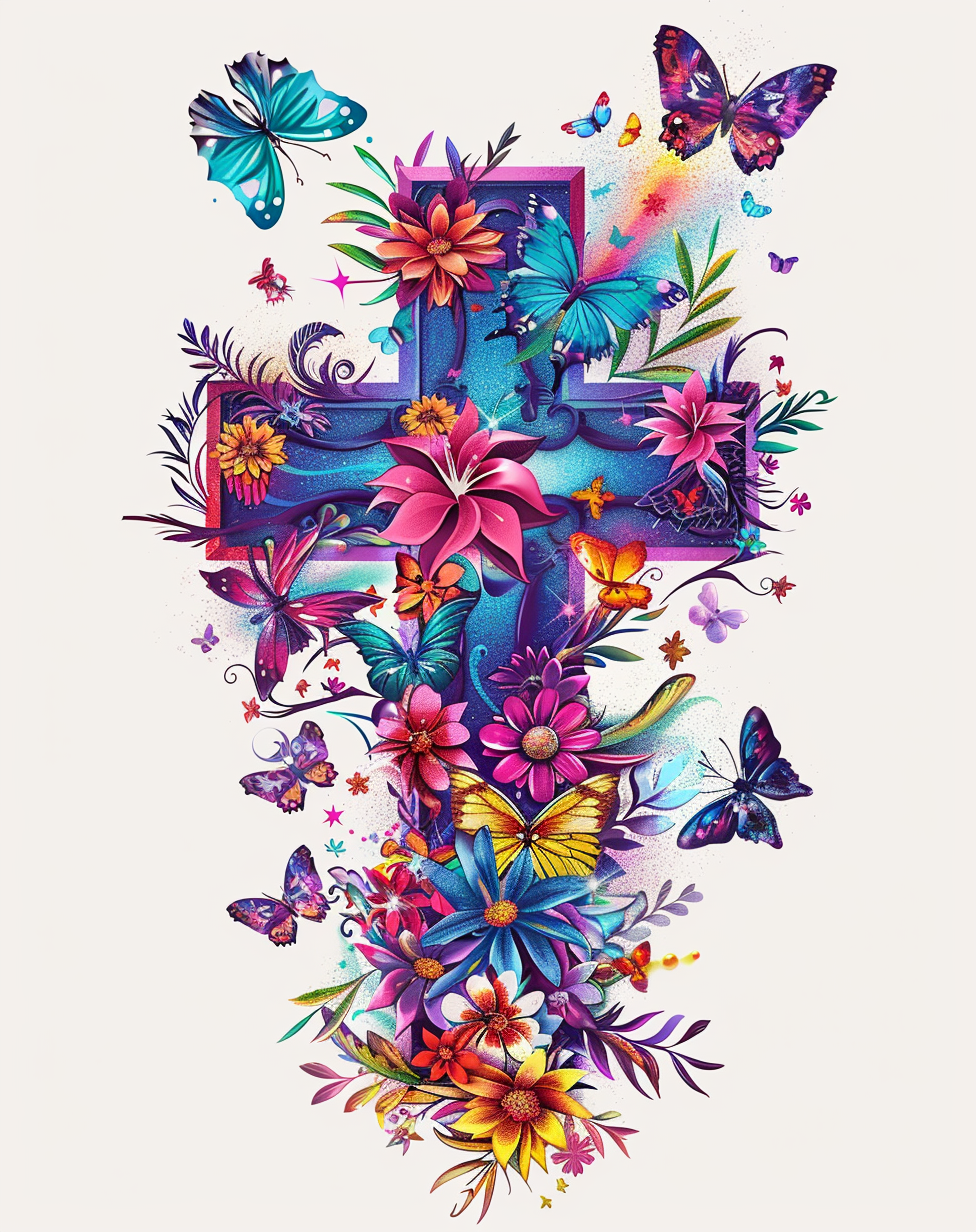 Blue Pink Butterfly Cross Diamond Art Kit