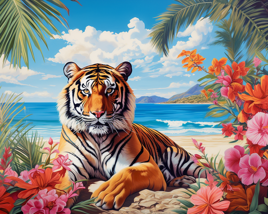 Tropical Flower Orange Tiger Diamond Art Kit