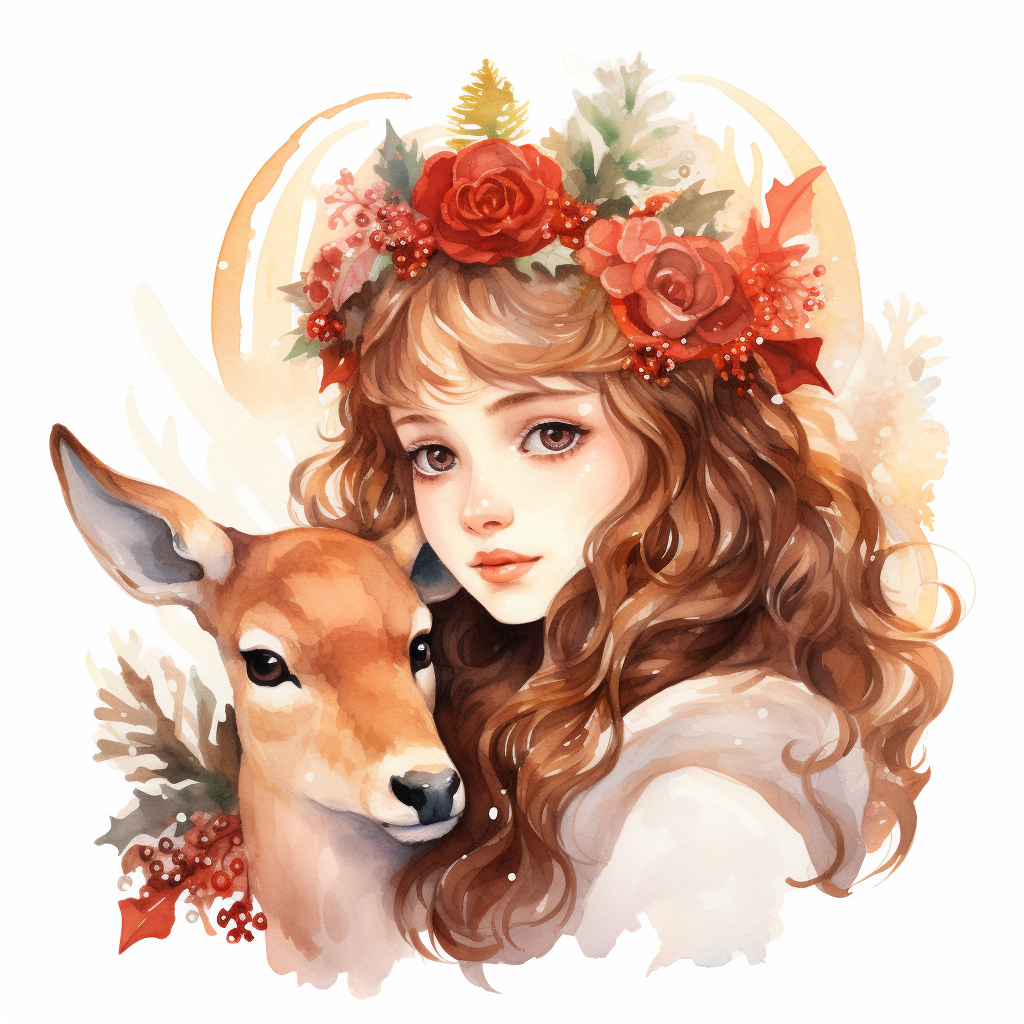 Red Flower Girl Deer Diamond Art Kit