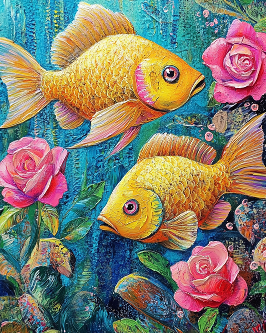 Yellow Fish And Roses Diamond Art Kit