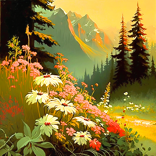 Mountainside Flowers Diamond Art Kit