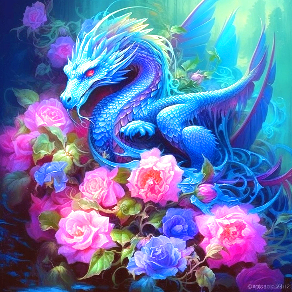 Roses Blue Purple Dragon Diamond Art Kit