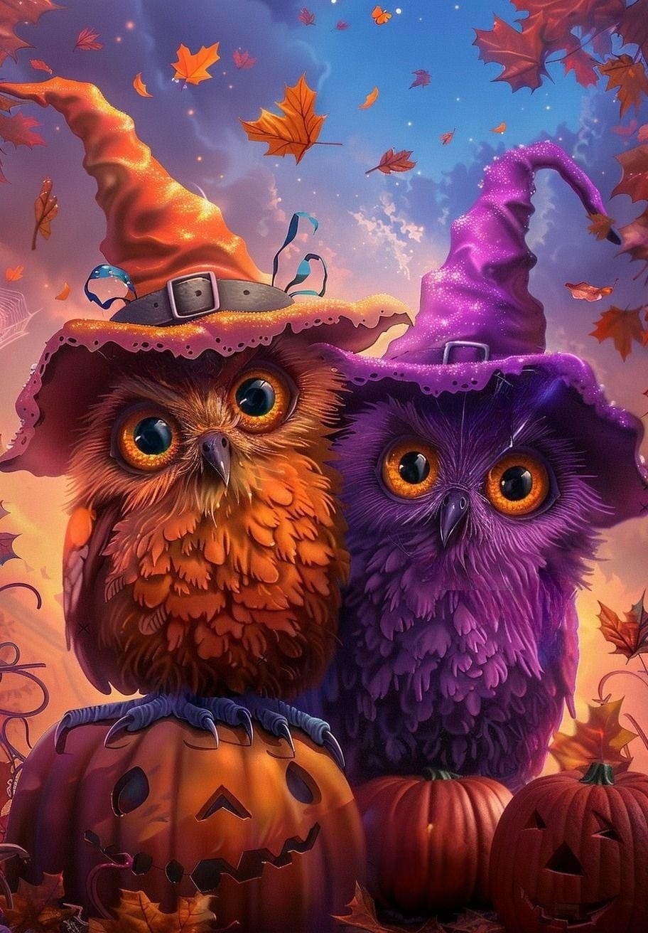 Purple Orange Jacko Lantern Owls Diamond Art Kit