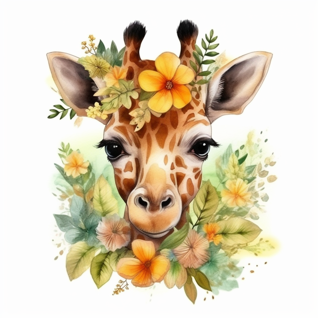 Yellow Flowers Baby Giraffe Diamond Art Kit