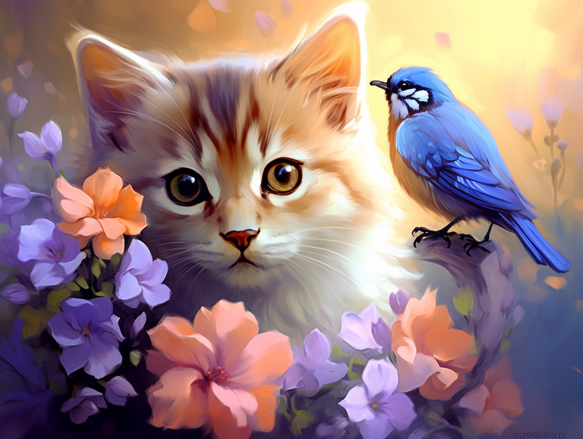 Little Bluebird Cat Diamond Art Kit