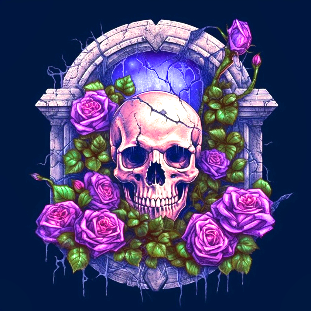 Skull And Purple Roses Diamond Art Kit