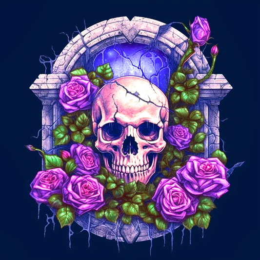 Skull And Purple Roses Diamond Art Kit