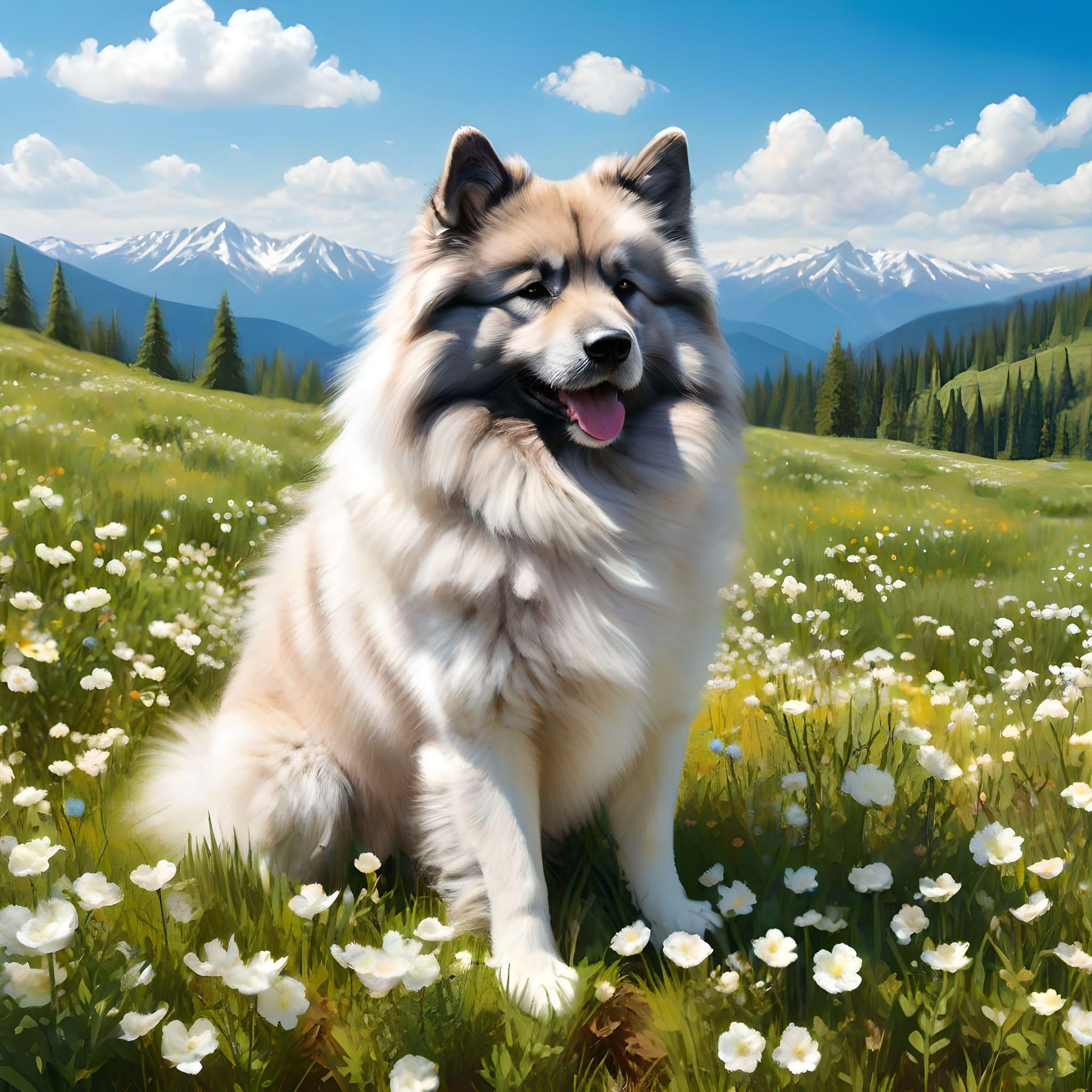 Flower Meadow Keeshond Diamond Art Kit