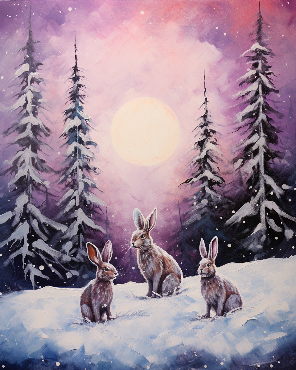 Three Long Ear Rabbits Snow Diamond Art Kit