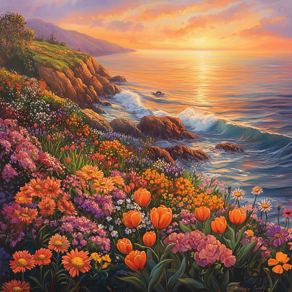 Rocky Coast Flowers Diamond Art Kit