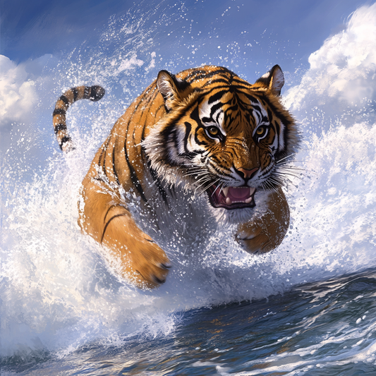 Pouncing Tiger Waves Diamond Art Kit