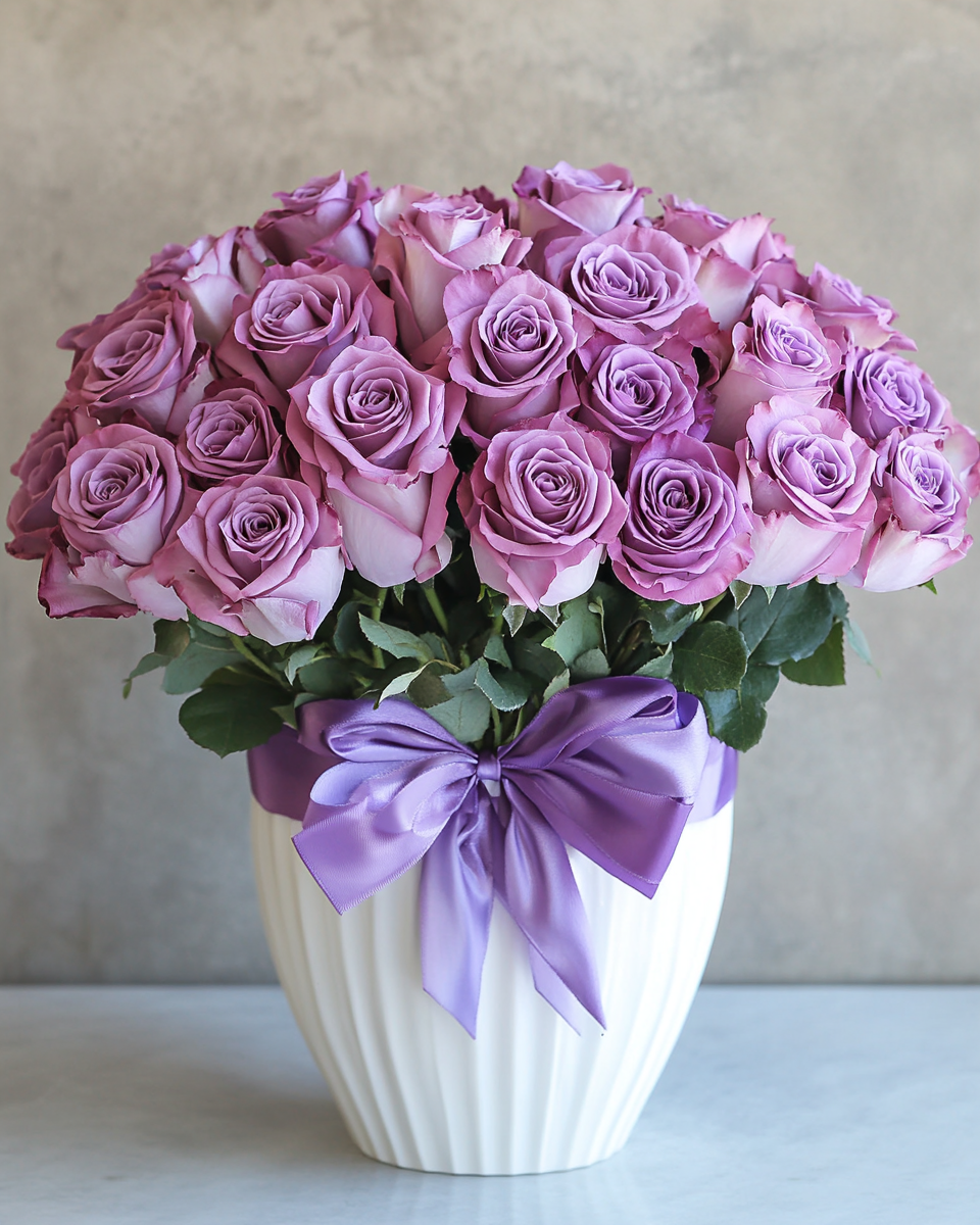 White Vase Lavender Roses Diamond Art Kit