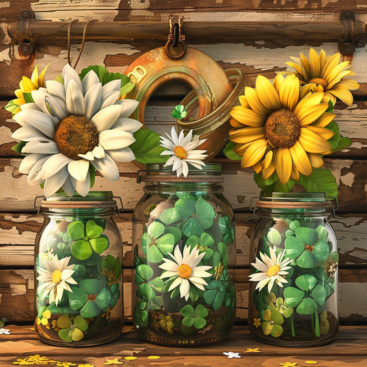 Three Jars Clovers And Sunflowers Diamond Art Kit
