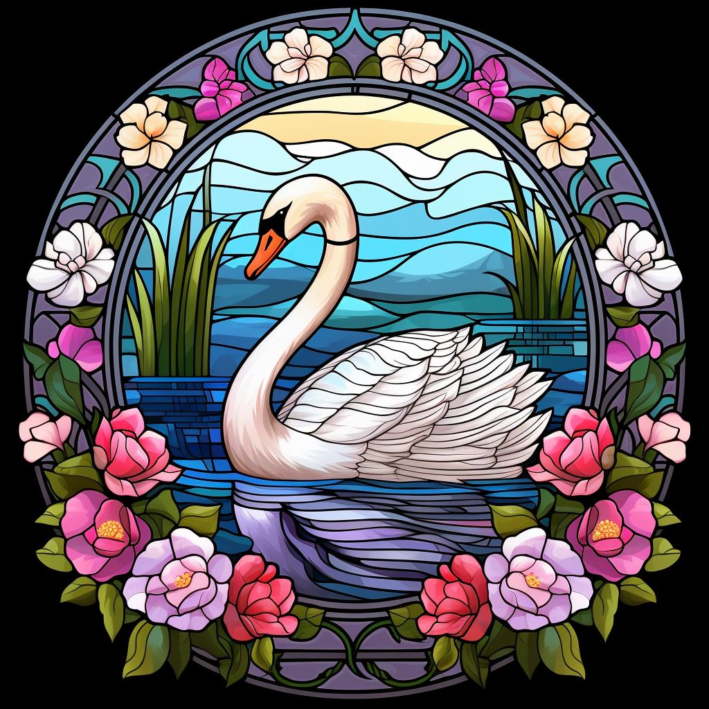 Colorful Flower White Swan Abstract Circle Diamond Art Kit
