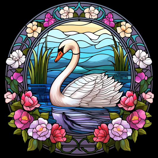 Colorful Flower White Swan Abstract Circle Diamond Art Kit