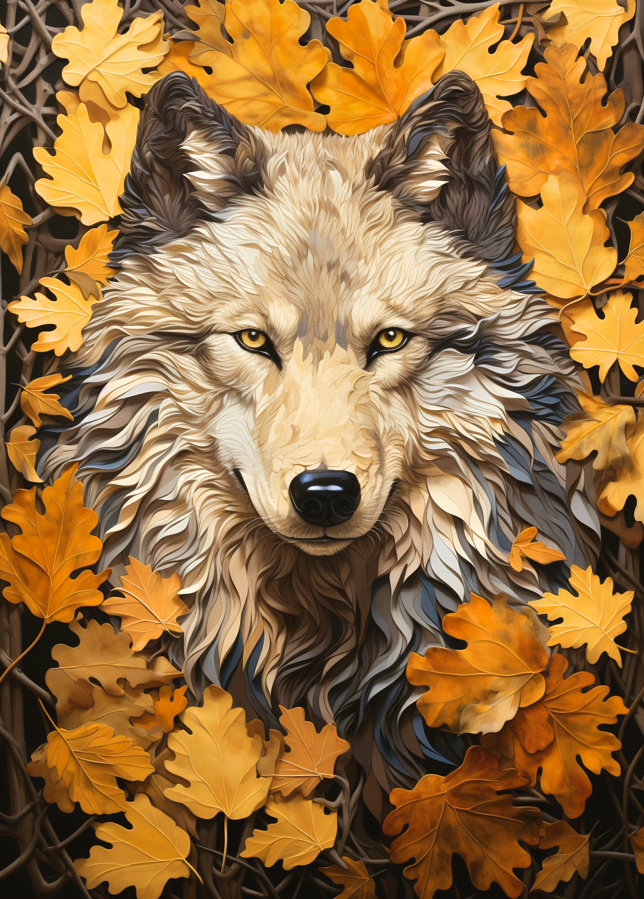 Abstract Wolf In The Leaves Diamond Art Kit