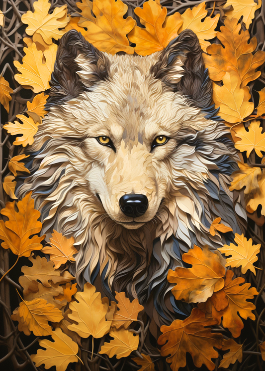 Abstract Wolf In The Leaves Diamond Art Kit