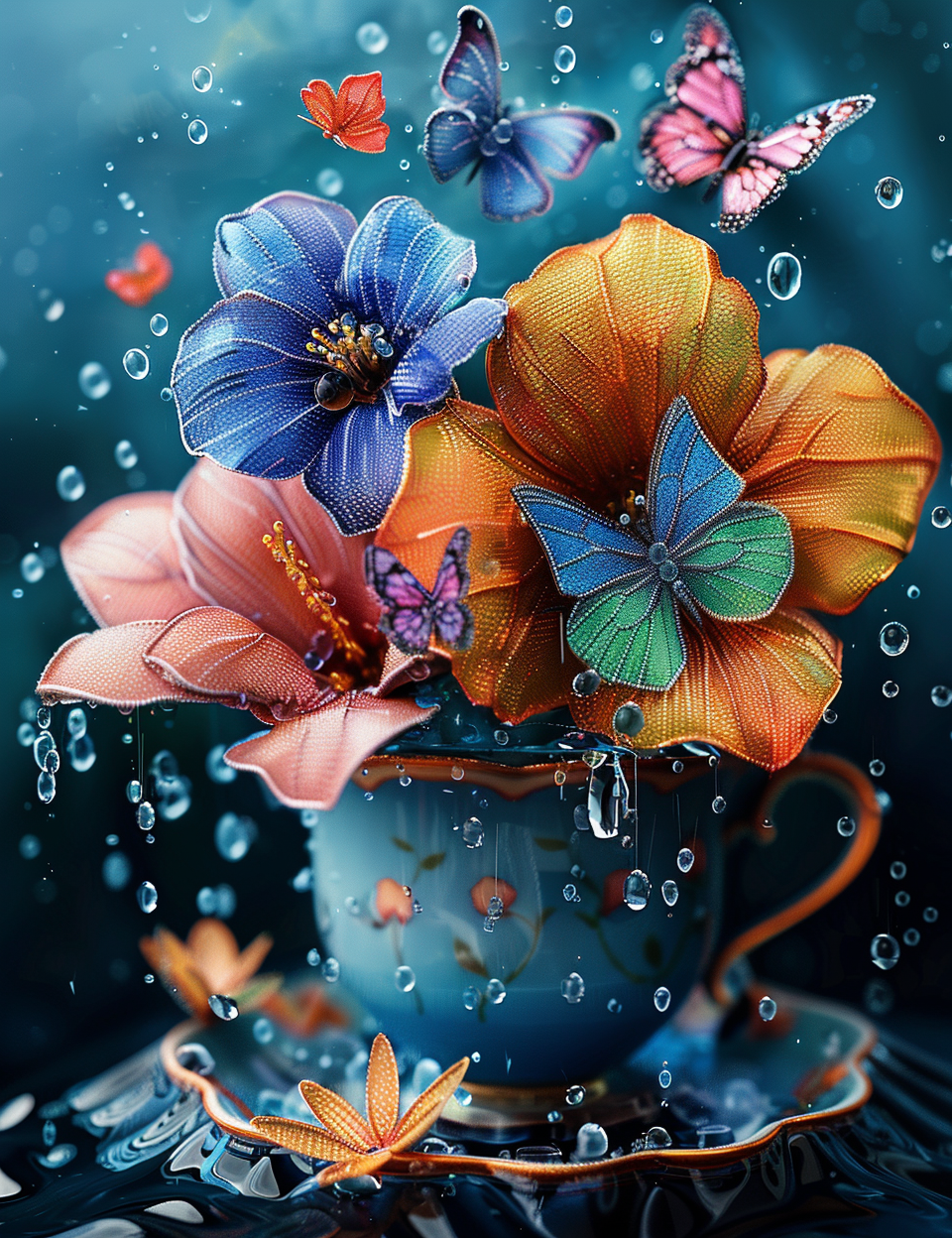Flower Butterfly Teacup Diamond Art Kit