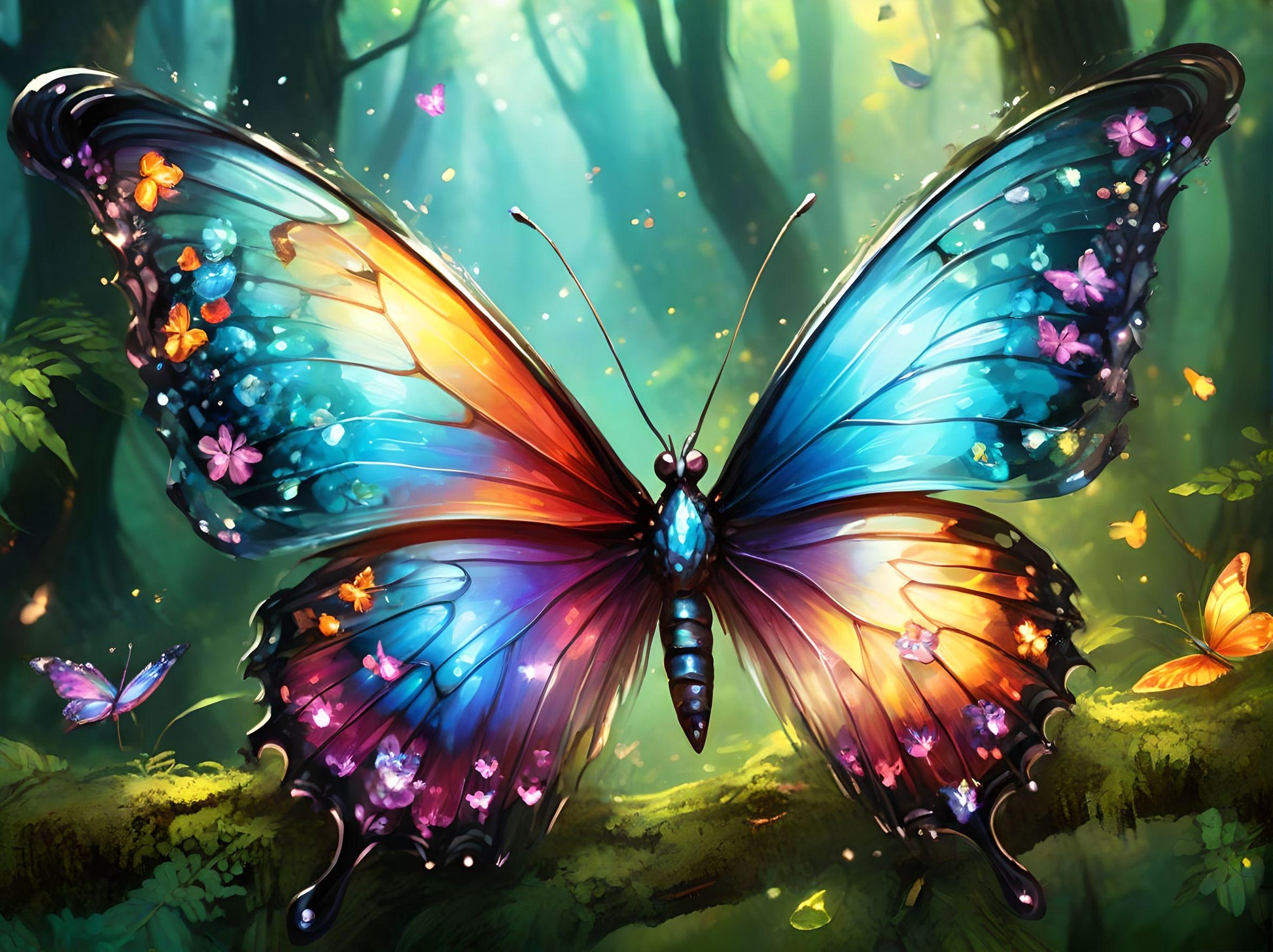 Green Forest Colorful Butterfly Diamond Art Kit