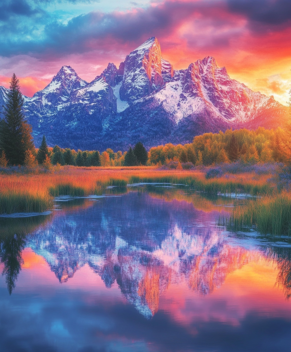Colorful Sunset Mountain Reflection Diamond Art Kit