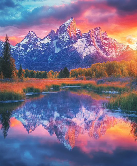Colorful Sunset Mountain Reflection Diamond Art Kit