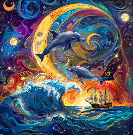 Abstract Sky Dolphins Ship Diamond Art Kit