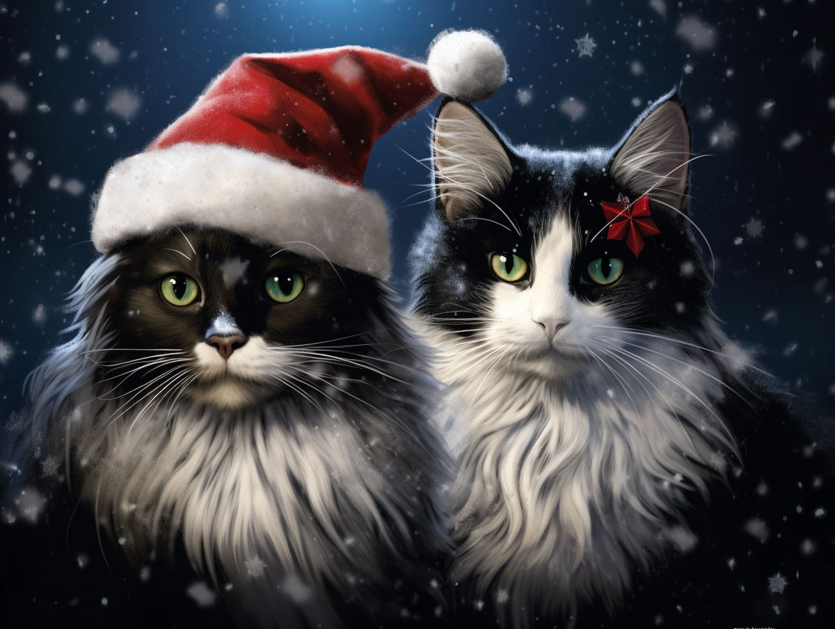 Black White Cats Christmas Diamond Art Kit