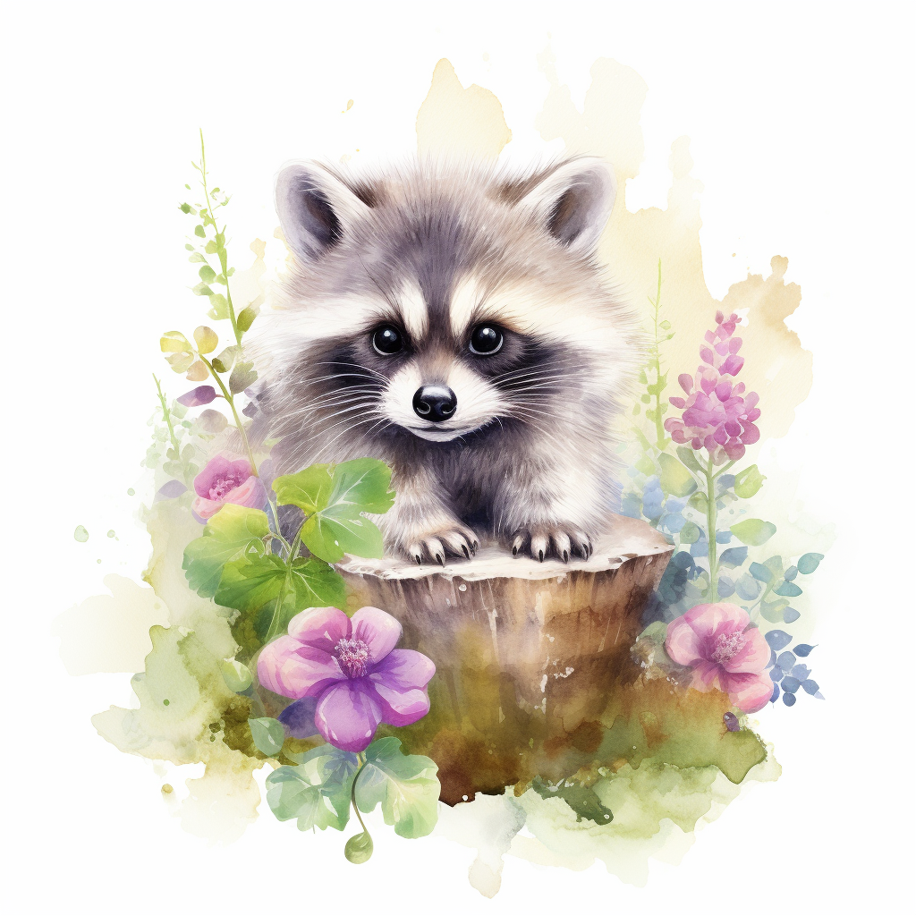 Purple Flower Baby Raccoon Diamond Art Kit