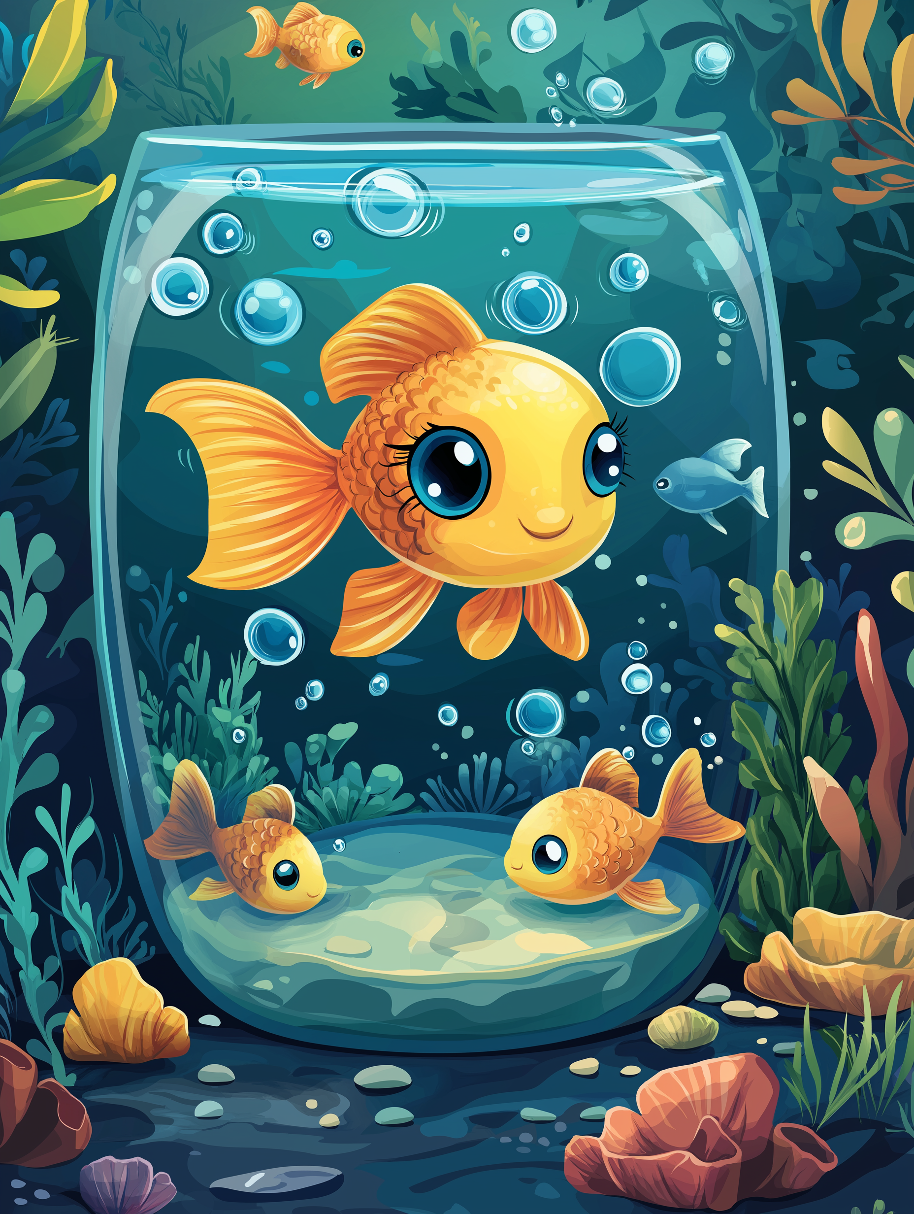 Cartoon Gold Fishbowl Diamond Art Kit