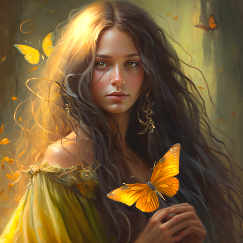 Brown Hair Yellow Butterfly Girl Diamond Art Kit