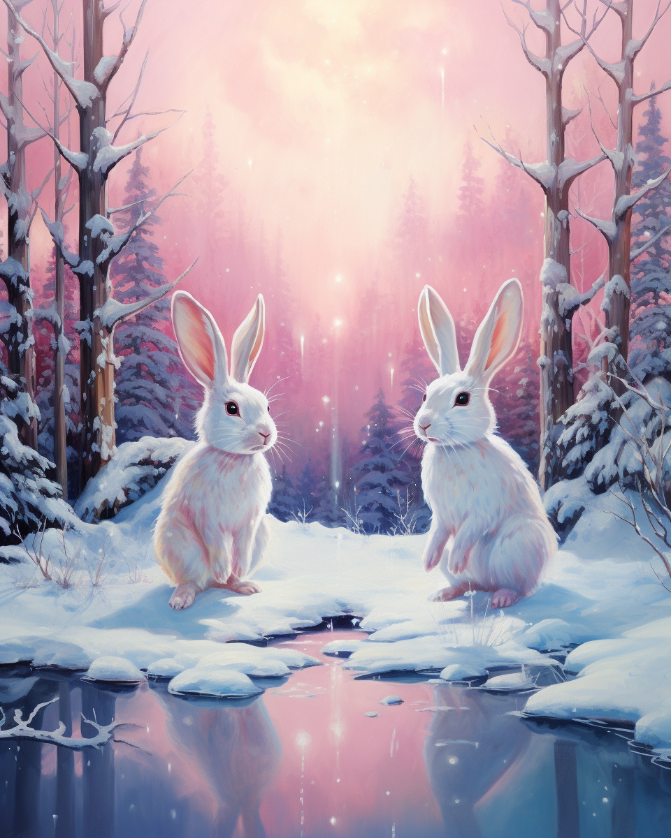 Two Frozen Pond Rabbits Diamond Art Kit