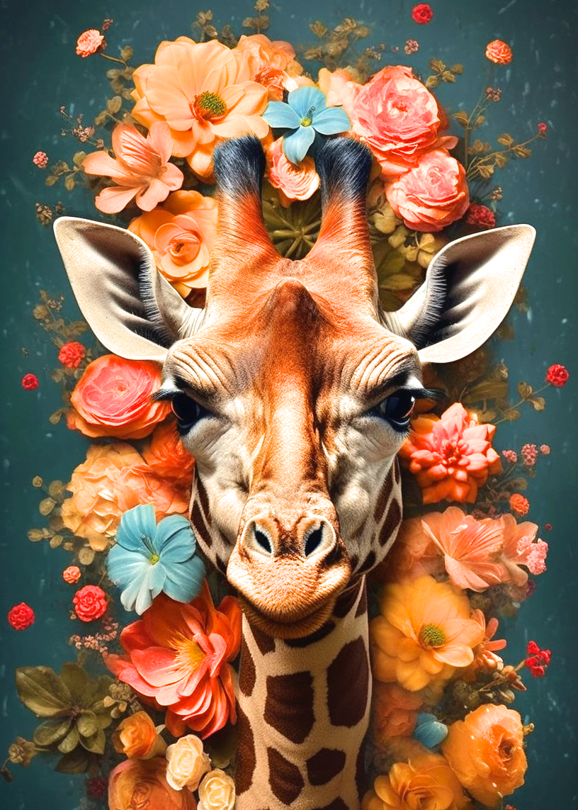 Giraffe In Flowers Diamond Art Kit