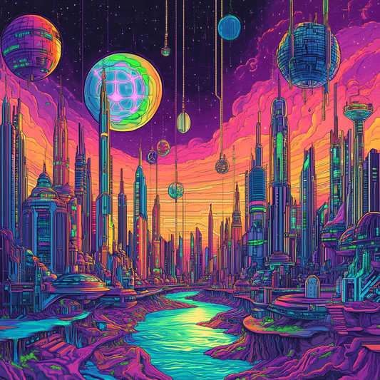 Purple Sky Futuristic City Diamond Art Kit