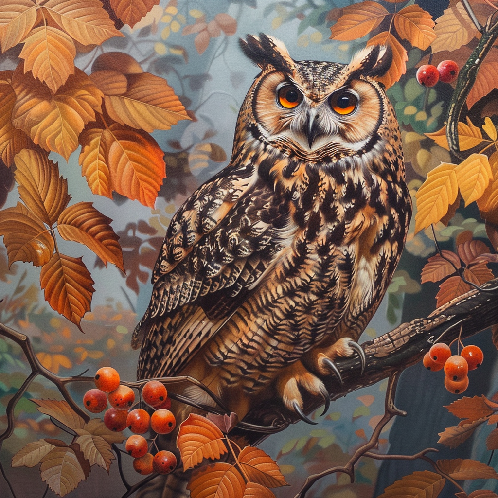 Golden Fall Leaf Owl Diamond Art Kit