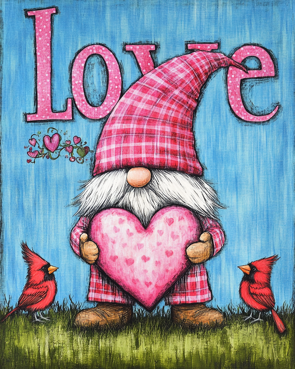 Two Cardinals Love Gnome Diamond Art Kit