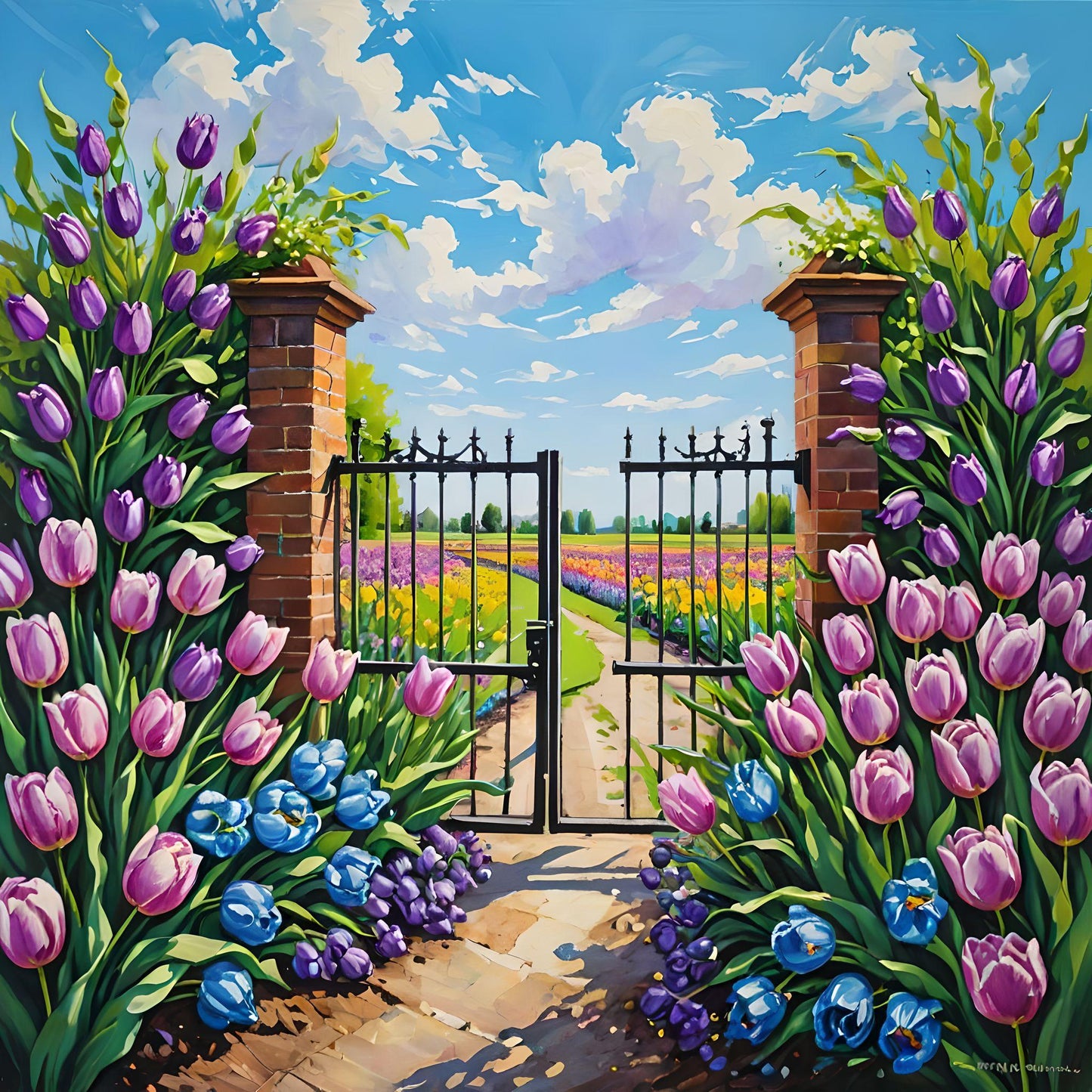 Purple Tulips At The Gate Diamond Art Kit