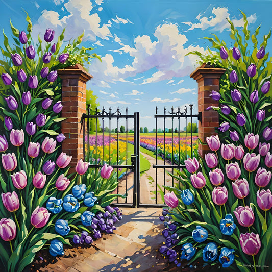 Purple Tulips At The Gate Diamond Art Kit